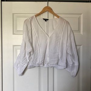 White puff sleeve linen blouse
